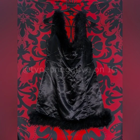 Pre-2000s Lip Service Clueless Gone Goth Silky Feather Mini Dress - Picture 1 of 5